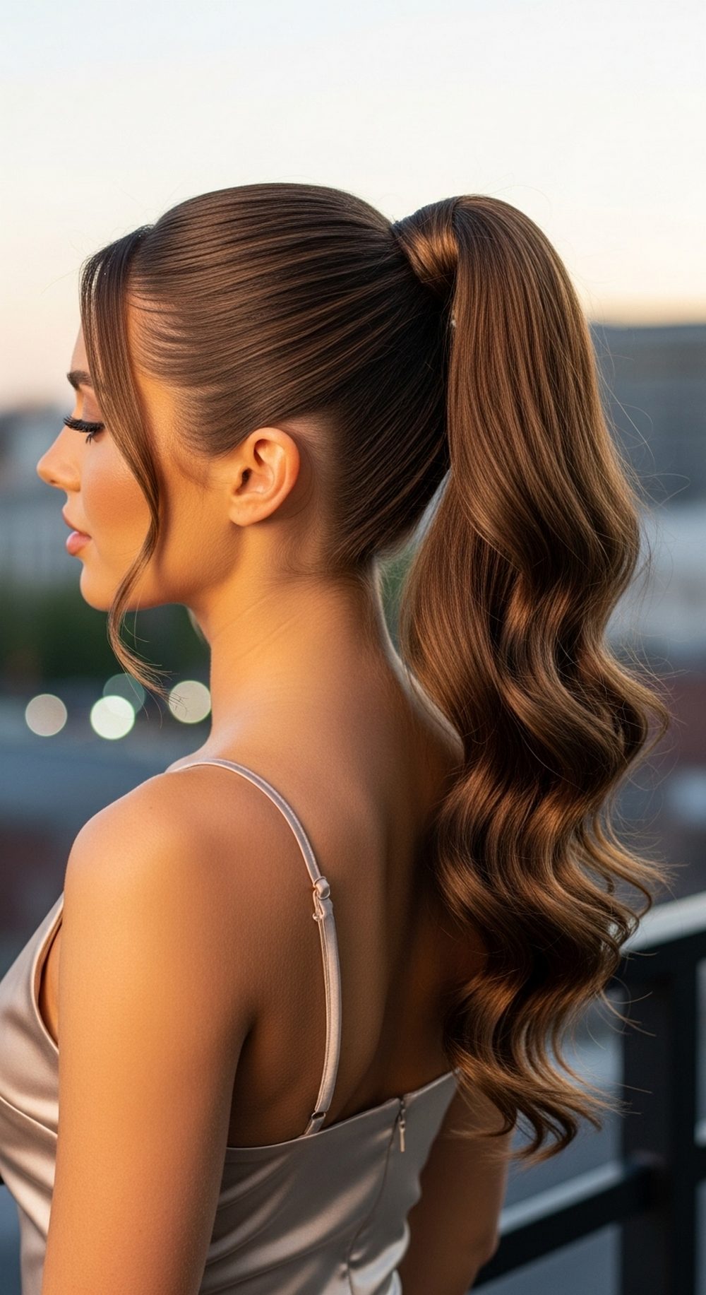 Sleek High Pony with Curled Ends