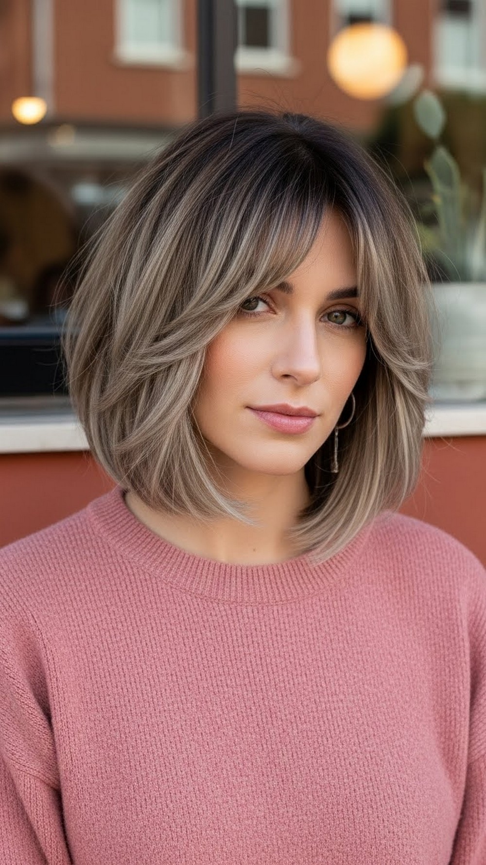 Soft Layered Curtain Bangs on a Textured Bob