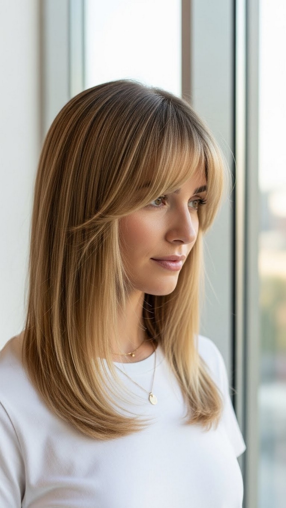 Straight Fine Hair with Soft Layered Curtain Bangs