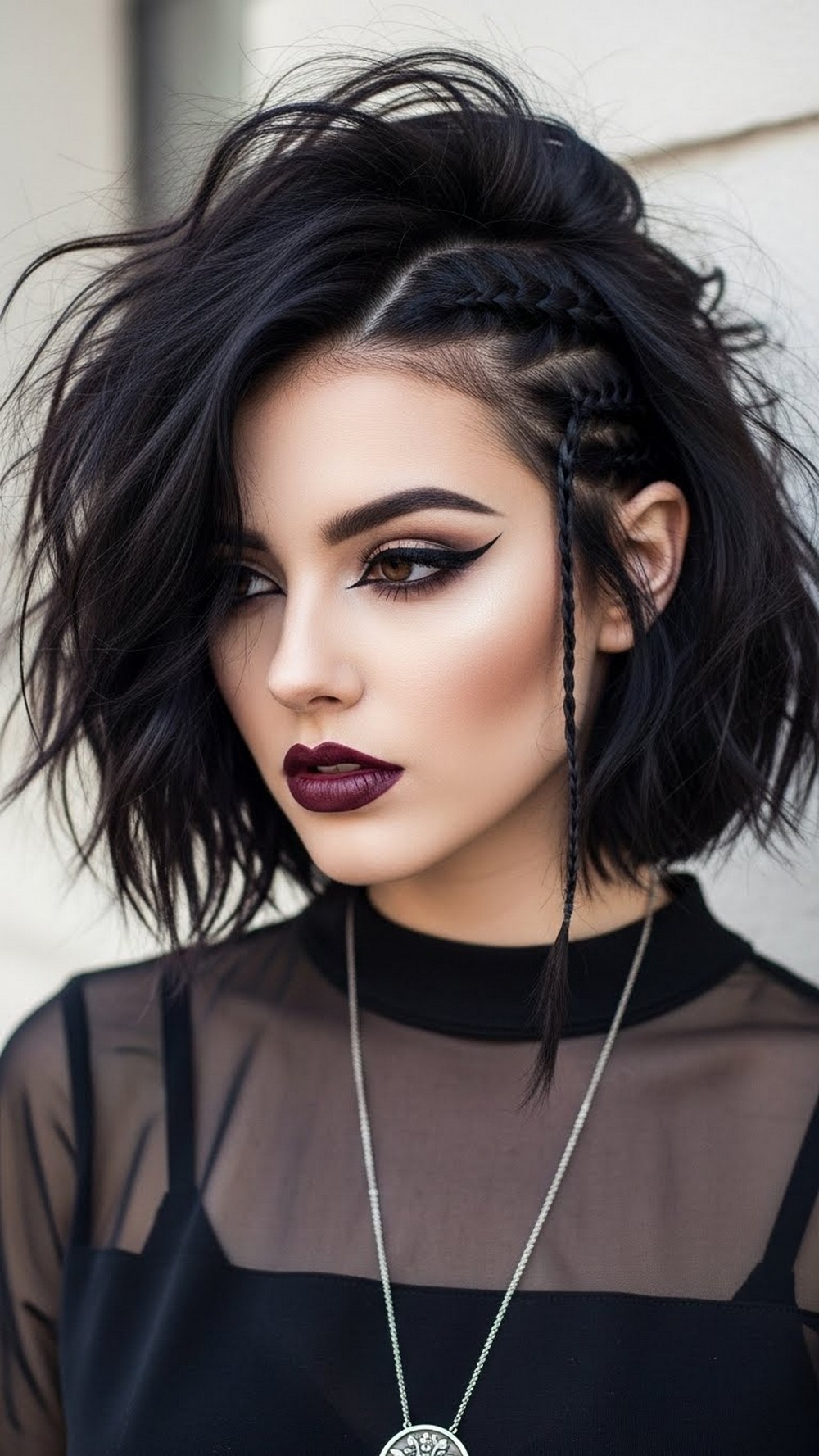Tousled Dark Bob with Tiny Braids