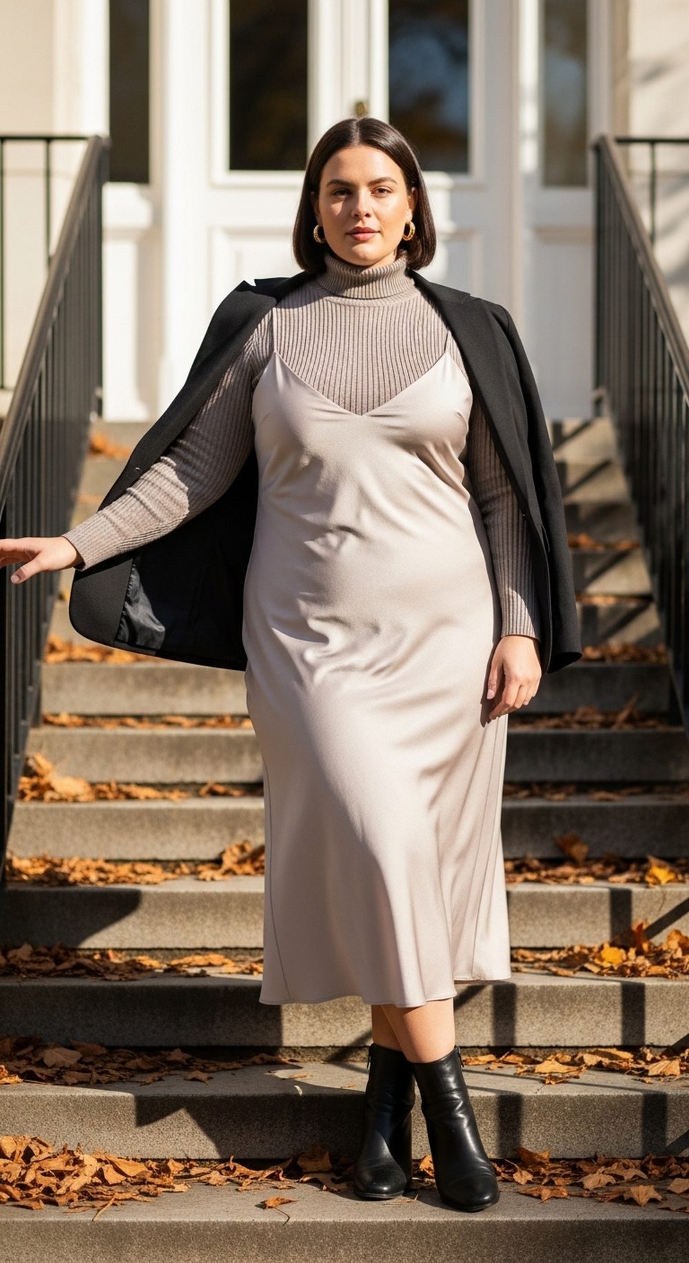Turtleneck Under Slip Dress with Boots